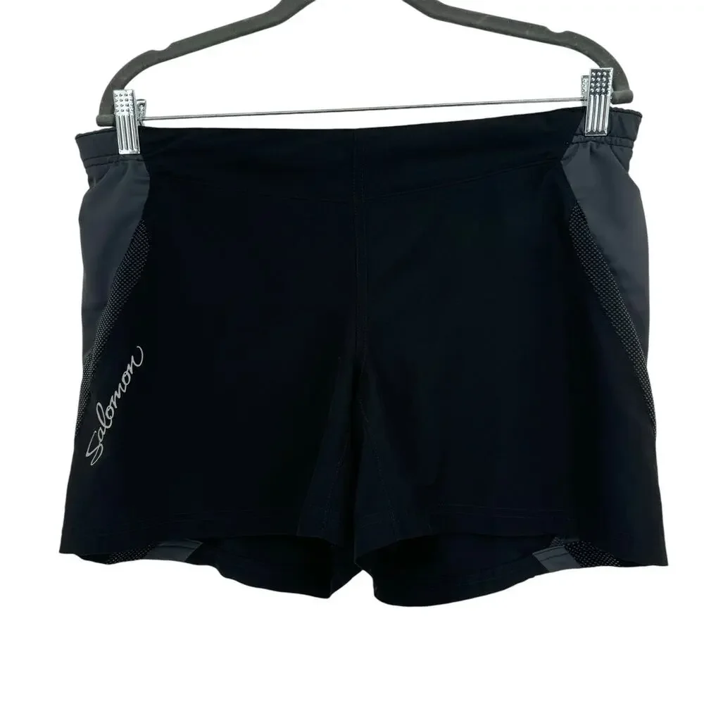 Salomon Womens Actilite Running Shorts M‎ Black Drawstring Waist